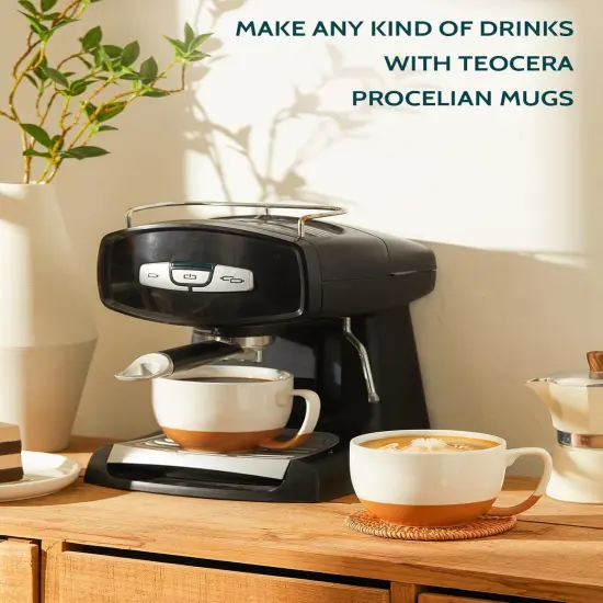 Beige Coffee Mugs Set of 4, 16 oz Ceramic Coffee Mug, Large Mug Set with Handle for Cold or Hot Drinks like Cocoa, Latte, Milk, Cereal, Durable Porcelain with Nordic Style {2}