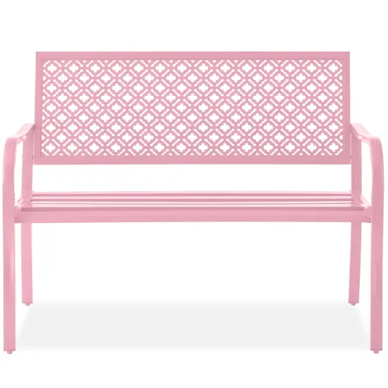 Best Choice Products Indoor Outdoor Steel Garden Bench w/ Geometric Backrest, Foot Levelers Pink {1}