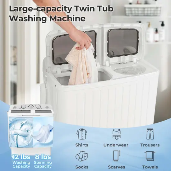 Costway Portable Washing Machine Twin Tub Compact Laundry Washer with 20 lbs Capacity {5}