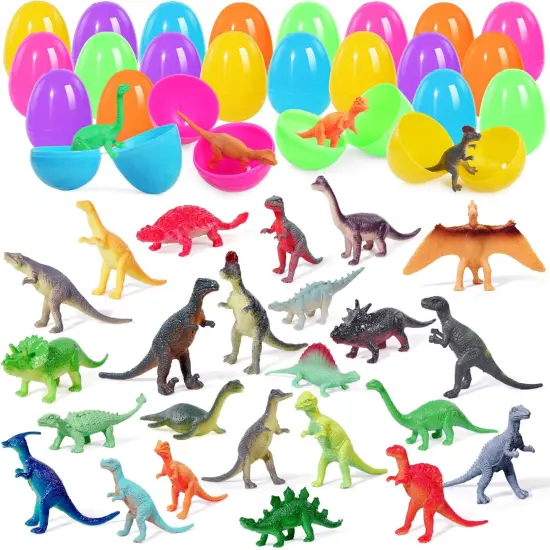 Easter Eggs with Mini Dinosuar for Kids, 24pcs Easter Basket Stuffers Easter Egg Hunt Filler Easter Classroom Prize Party Favor Supplies {1}