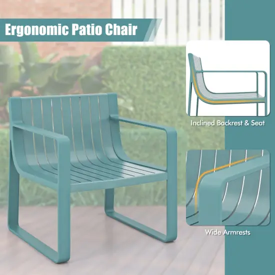 Set of 2 Patio Chairs with Curved Backrests and U Shaped Legs Perfect for Outdoor Seating Blue {6}