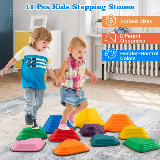 11-Piece Kids Stepping Stone Set with Non-Slip Edge for Balance and Motor Skill Development {2}