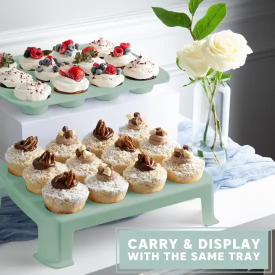 Cupcake Carrier 24 Count - Sturdy Cupcake Holder with Lid & 2 Handles, Stylish Two-Tier Cupcake Carrier/Stand, Spacious 3.5&rdquo; Top & Bottom Tray {4}