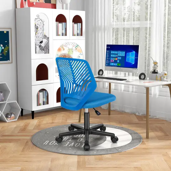 Height-Adjustable Office Desk Chair with Universal Casters and Ergonomic Curved Backrest Blue {2}