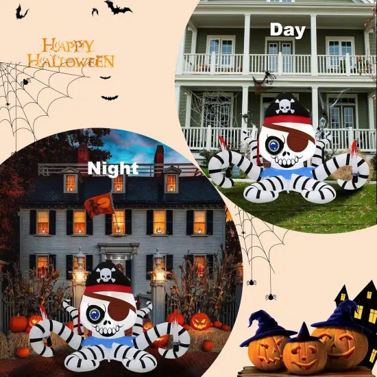 6 ft. Black and White Octopus Halloween Outdoor Inflatable Decoration, Creepy Skeleton Zombie with LED Lights, Holiday Inflatable Decoration for Outdoor Patio, Garden, Lawn&hellip; {3}