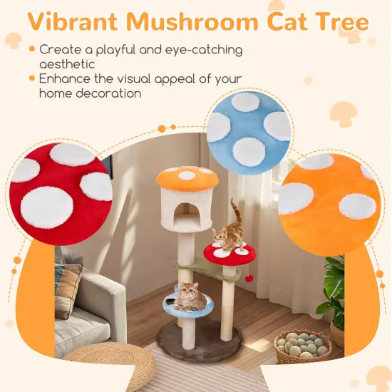 Multi-Color Plush Mushroom Cat Tree with Sisal Scratching Posts, Condo and Platforms {6}