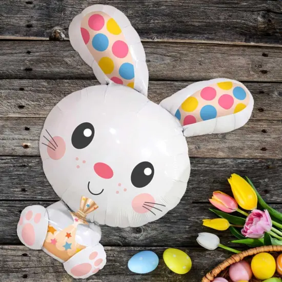 5 PCS Colorful Bunny Foil Balloons - Easter Party Decorations - White - Unisex Adult {4}