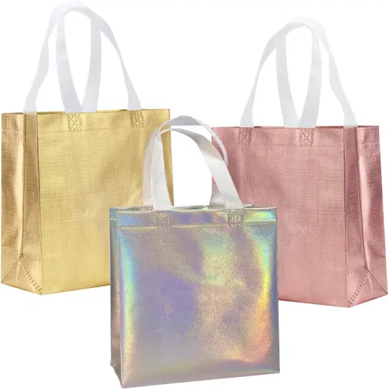 8" X 4" X 10" Reusable Gift Bags With Handles for Birthday Christmas Party Favor Gift Bag Pack of 12 (3 Colors Mix) {1}