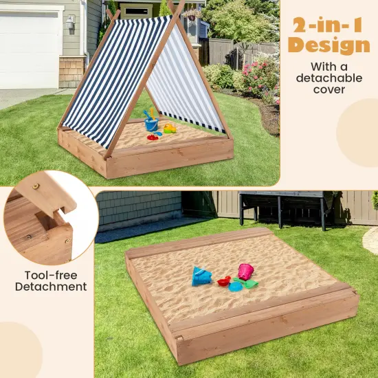 Wooden Sandbox with Canopy & Built-in Benches 49x48 {6}