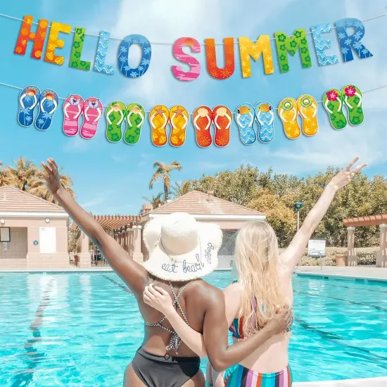 Hello Summer Banner and Colorful Flip Flop Banner Summer Hawaiian Tropical Beach Pool Slippers Garland Banner Summer Holiday {5}