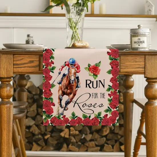 Run for The Roses Horse Race Kentucky Derby Table Runner, Sports Kitchen Dining Table Decoration for Home Party Decor 13x72 Inch {2}