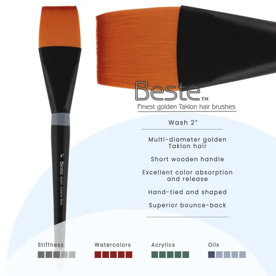 Creative Mark Beste Golden Taklon Wash, 2" Artist Paint Brush, Professional Watercolor Brushes, For Acrylic Painting, Short Handle, Sharp Edges, Hand-Tied & Shaped {3}