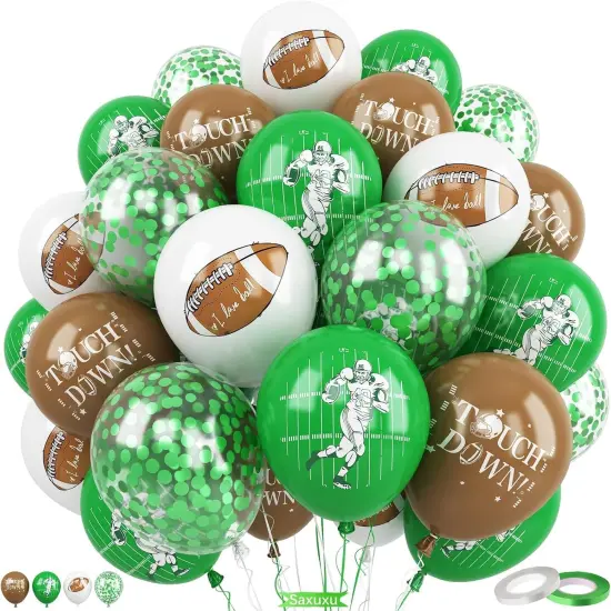 Football Balloons,60Pcs 12 Inch Green Brown White Green Confetti Football Party Balloons for Kids Boy Football Birthday Sport Party Decorations Sports Baby Shower Graduation Party Supplies {1}