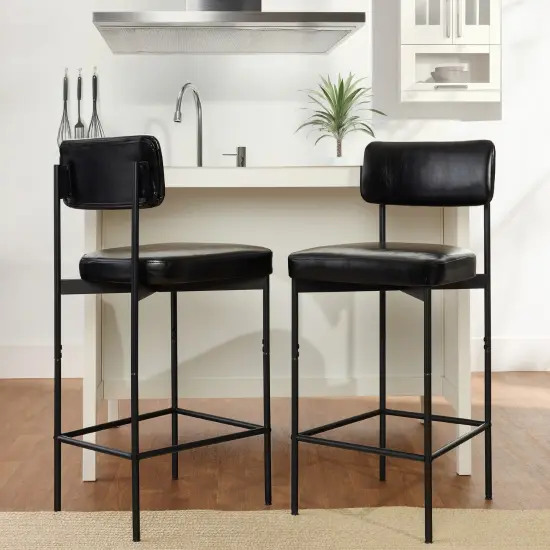 Best Choice Products Set of 2 Faux Leather Counter Stools for Kitchen Island and Dining w/ Metal Frame Midnight Black {3}