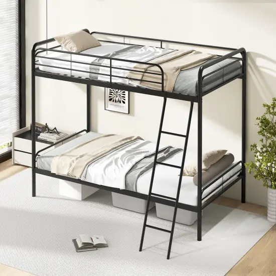 Black Metal Twin Bunk Bed with Safety Guardrails and Under-Bed Storage {3}