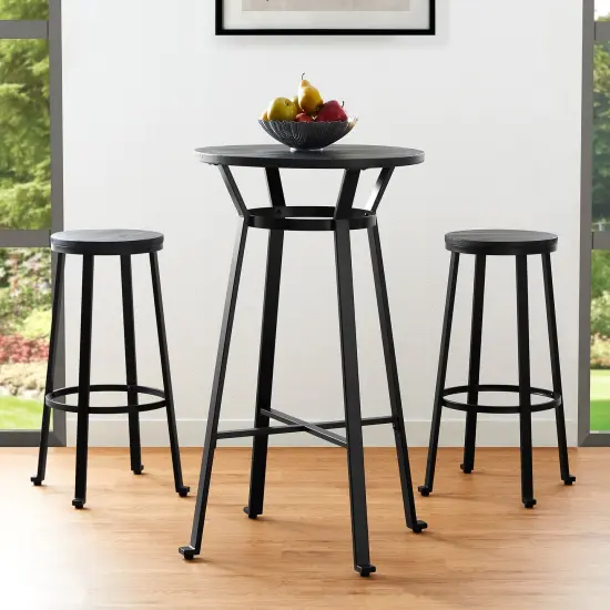 Set of 3 Steel Bar Table and Bar Stool Pub Set (1 Table+2 Stools) Black {5}