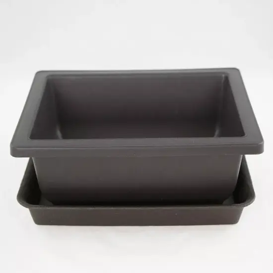 Rectangular Brown Plastic Bonsai Training Pot + Tray Set - 8.5"x 6.5"x 2.75" {5}