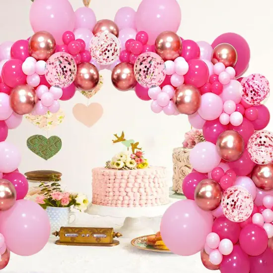 Pink Balloon Garland Arch Kit, 145pcs Hot Pink Rose Gold Balloons with Confetti Balloons for Mother's Day Decoration Girl's Birthday Bridal Baby Shower Princess Theme Party Background Decorations {3}