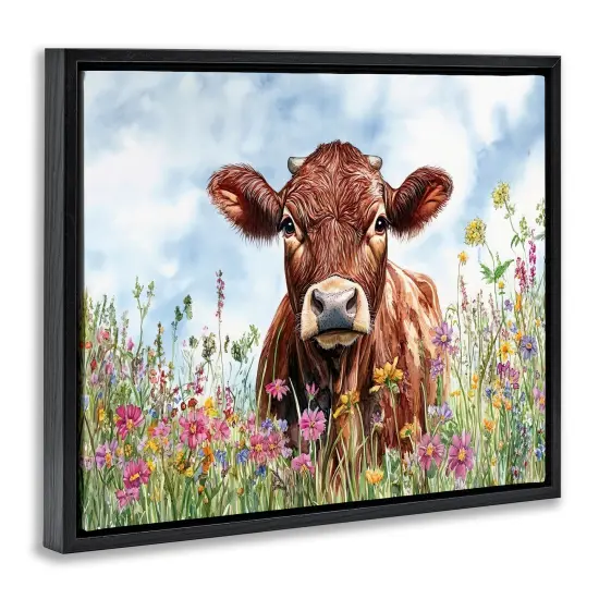 Stupell Industries Angus Cow in Field Of Flowers Floating Frame By Franklyn Gregory {3}