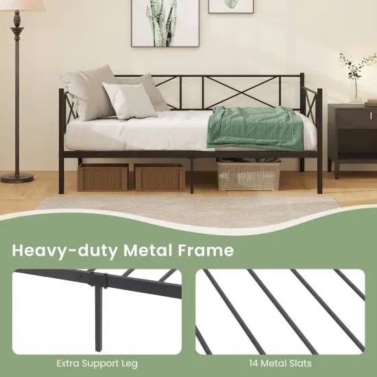 Twin Platform Bed Frame with Metal Slats and Space-saving Design Black {5}