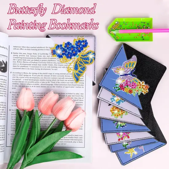 Diamond Painting Bookmarks, 8Pcs Butterfly Corner Bookmark Diamond Art Bookmarks for Book Lovers,DIY Diamond Painting Kits for Kids Adults（Butterfly） {2}