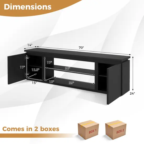 70" Entertainment TV Center with 3 Adjustable and Removable Shelves and 2 Enclosed Cabinets Black {5}