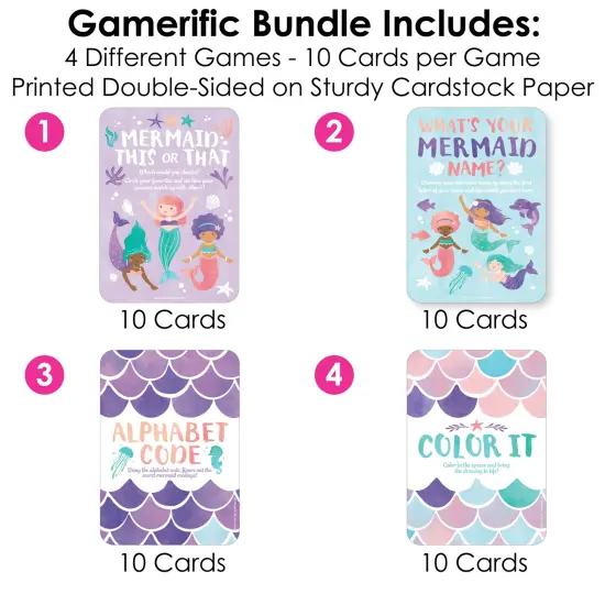 Big Dot of Happiness Mermaid Party Games Bundle Pack, Birthday Party Activities & Games for Girls, Mermaid Coloring Activity, 4 Games for 10 Guests {4}