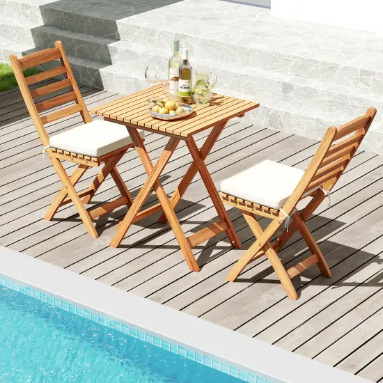 3 Pieces Patio Bistro Folding Chair Table Set with Soft Seat Cushions Ideal for Outdoor Use {3}