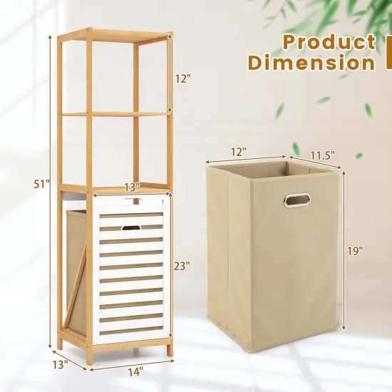 Costway Tilt-Out Laundry Hamper with 3-Tier Shelf Removable Liner Lightweight Design {3}