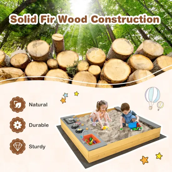 Natural Fir Wood Kids Kitchen Sandbox with Bench Outdoor Playset {6}
