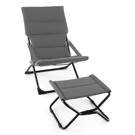 Costway Patio Folding Sling Chair with Ottoman Footrest & Removable Cushion Ottoman Set {1}