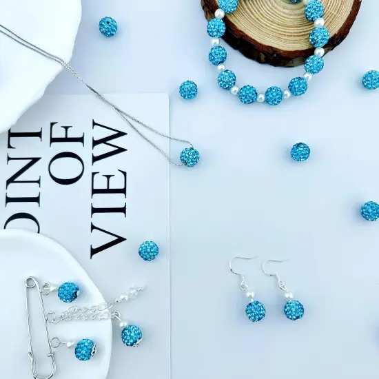 10mm Clay Rhinestone Beads for Bracelets, 100 Pcs Sparkle Crystal Beads for Jewelry Making, Glitter Round Shamballa Disco Ball Design for DIY Crafts Necklace Earrings Decoration (Aquamarine) {1}
