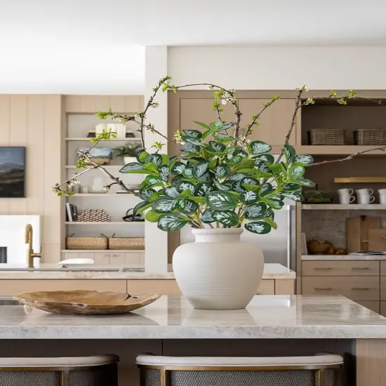 Fake Plants Branches Real Touch Faux Greenery Stems for Vase, Set of 3 Spring Summer Artificial Branches DIY Arrangements for Home Farmhouse Wedding Decor, White and Green Leaf {3}