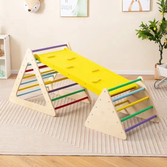 Beech and Birch Wood Kids Climbing Triangle Set Montessori with Ramp and Balance Board {2}
