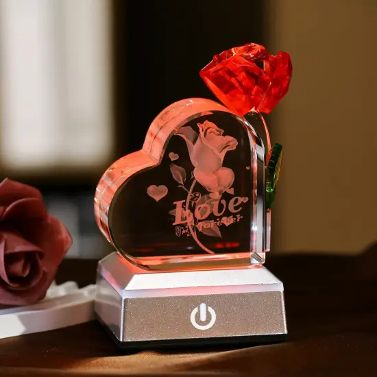 Crystal Heart Shaped Crystal Rose Home Decoration for Wife, Lady, mom {2}