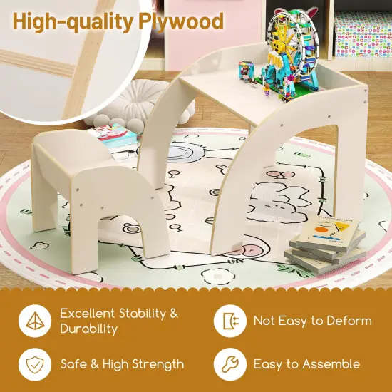 Plywood Kids Table and Chair Set with Spacious Safe Design and Ergonomic Seat White {5}