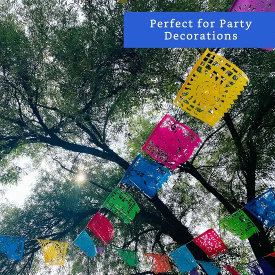 Mexican Party Banners (5 Pack with 10 Plastic Flags per Banner) - Papel Picado Mexicano Para Fiesta - Plastic Papel Picado - Fiesta Themed Party Decorations - Mexican Decor {4}