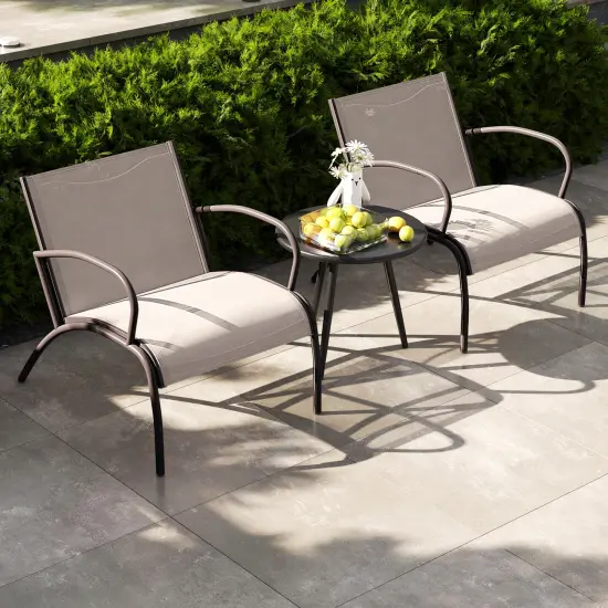 3 Piece Patio Wide Armchair Set Including Round Coffee Table with Metal Frame {2}