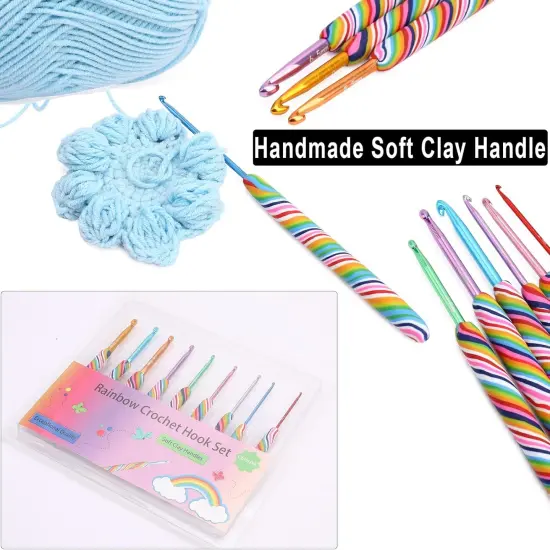 9pcs Solft Warm Crochet Hook Kit Polymer Clay Rainbow Crochet Hoook 2.0-6.0mm Aluminum Knitting Hook for Crochet Yarn Craft {4}