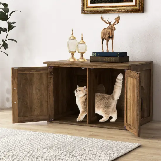 Oak Wooden Flip Top Hidden Cat Washroom Furniture with Removable Divider and Flip Top Opening {6}
