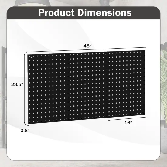 28 Pieces Wall-Mounted Pegboard Kit with 2 Storage Shelf Ideal for Garage Workshop Black {5}
