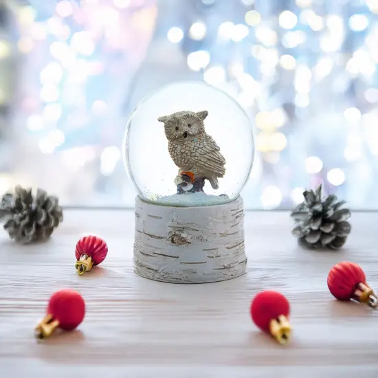Owl Perched on Tree Branch Musical Water Snow Globe {3}