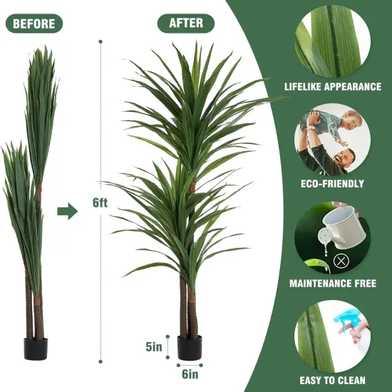 Dracaena Silk Plant Corn Stalk 6ft Tall Faux Plants Indoor Large Fake Plants Potted Yucca Tree Tropical Floor Plants Artificial Silk Palm Trees for Home Office Store Decor Housewarming Gift {3}