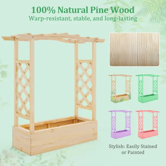 Natural Pine Wood Raised Garden Bed with Trellis and Hanging Roof 44x14x45 {5}