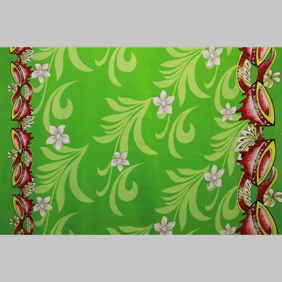 1 Yard Kava Bowl Tiare Palm Leaves Double Border Polyester Fabric 60 Inch Width Lime Green {1}