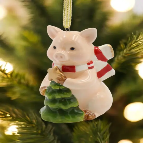 Ceramic Pig With Christmas Tree Tree Ornament, Christmas Decor, Farmhouse Decor, Gift for Her {2}