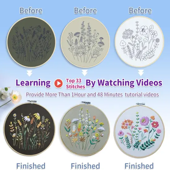 3 Pcs Embroidery Kit for Beginners Adults Cross Stitch Kit with Easy Stamped Flower Pattern {3}