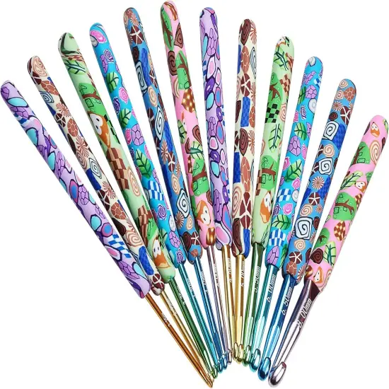 Warm Crochet Hooks Crocheting, Extra Long Crochet Hook Set for Arthritic Hands, 2.25mm to 8.0mm, 12 pcs Crochet Kit Ergonomic Grips for DIY Craft Yarn, Animal Pattern {1}