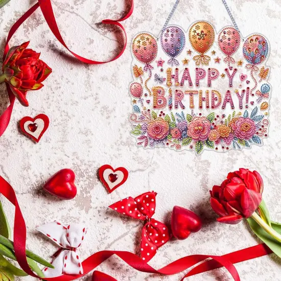 Birthday Party Diamond Art Painting Acrylic Hanging Kit for Adults, DIY Double Sided Special Shaped Diamonds Art Window Pendant Ornament(Happy Birthday) {3}