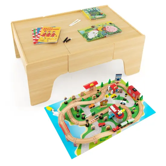 Natural Wood and MDF Train Set Table with Reversible Top and Storage Drawer {4}